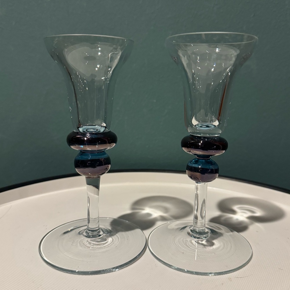 Pair of Dansk Crystal Taper Candle Holder Encore Series Made in Romania